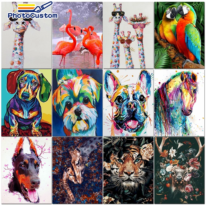 PhotoCustom Oil Painting By Numbers 60*75cm DIY Paint By Numbers For Adult Kits Colorfu Animals Frameless Canvas Painting Unique