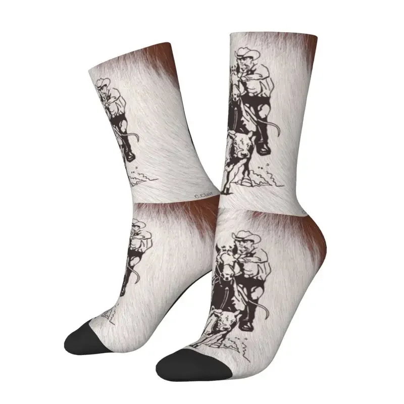 Western Cowboy Rodeo Horse Cowhide Roping Cow Dress Socks Mens Womens Warm Fashion Crew Socks Print