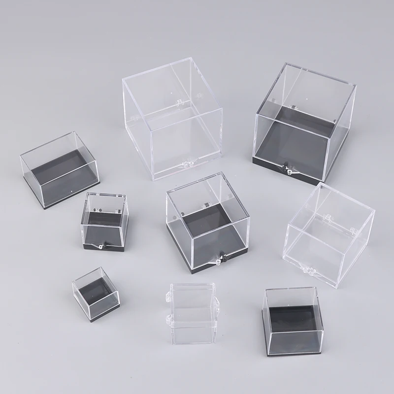 1Pc Mini Square Cube Acrylic Case Rough Mineral Standard Storage Boxes Lids Gemstone Display Coin Clear Container Specimen