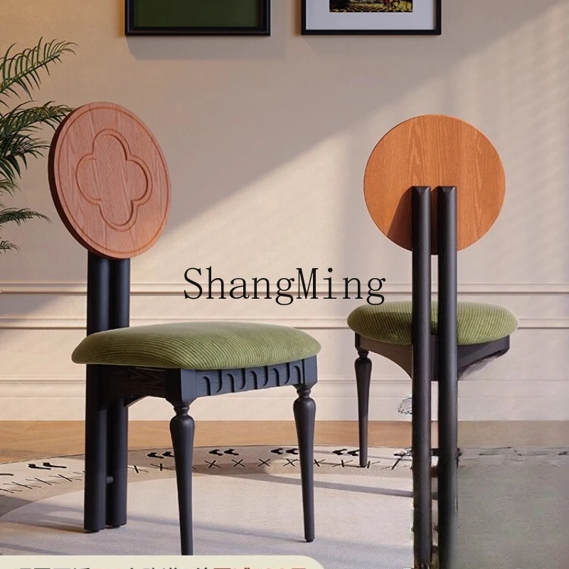 

ZYH retro dining chair small apartment restaurant household back chair medium antique ash wood dining chair