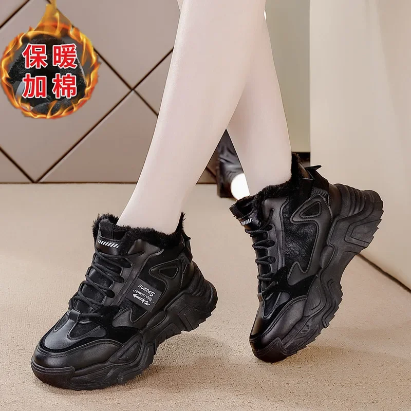 Comemore-Zapatos Deportivos de terciopelo con plataforma para mujer, botas de nieve cómodas, zapatillas gruesas de invierno, 2024