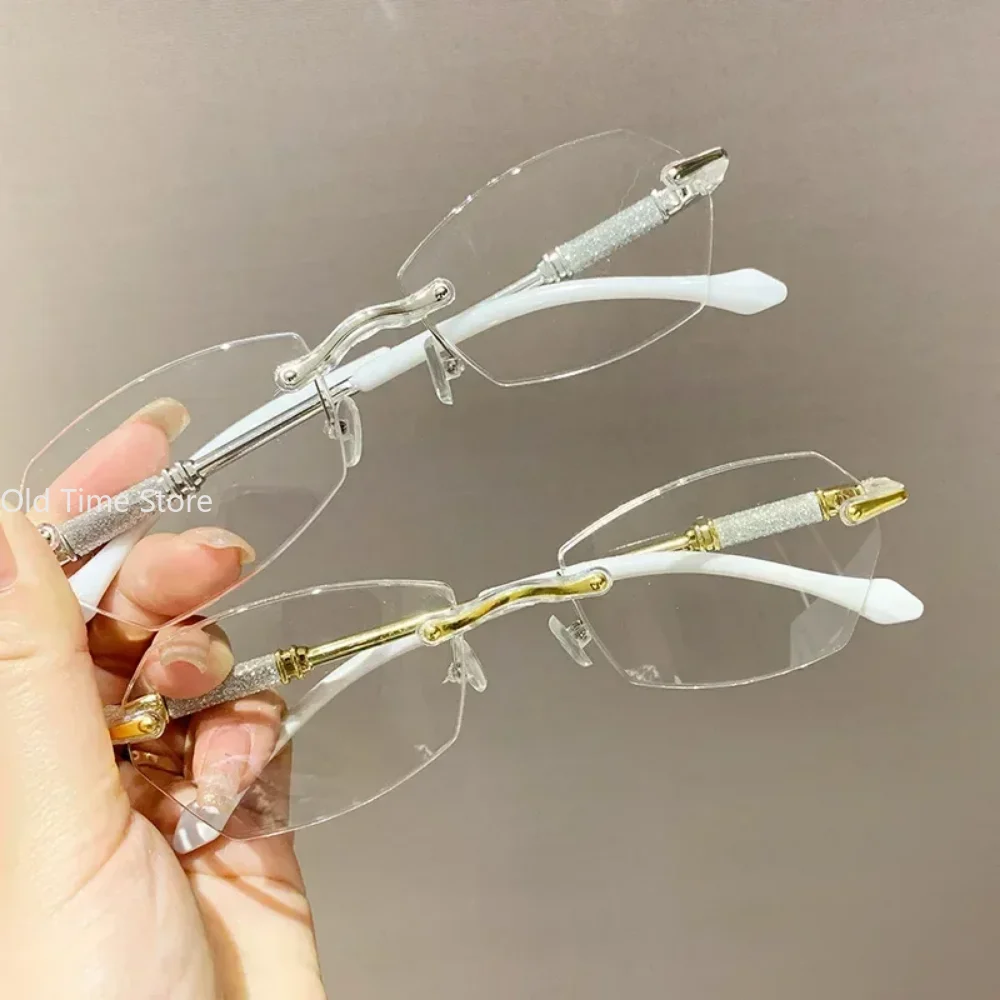 New Rimless Diamond Cutting Presbyopic Glasses Ladies Anti Blue Light Ultra Light Reading Glasses +1.0+1.5+2.0+2.5+3.0+3.5+4.0