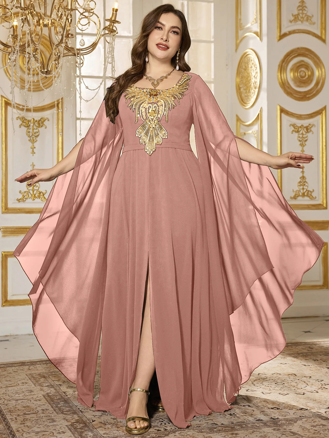 

UNITHORSE Elegant Square Neck Extra-Long Tie Sleeve Evening Gown, Sequin Splice Gathered Waist Full Skirt Dress