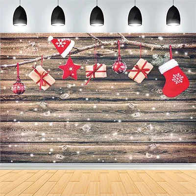 

Christmas New Year Clock Decor Backdrop Photography Vintage Xmas Trees Gifts Snow Winter Indoor Photo Studio Background BU-45