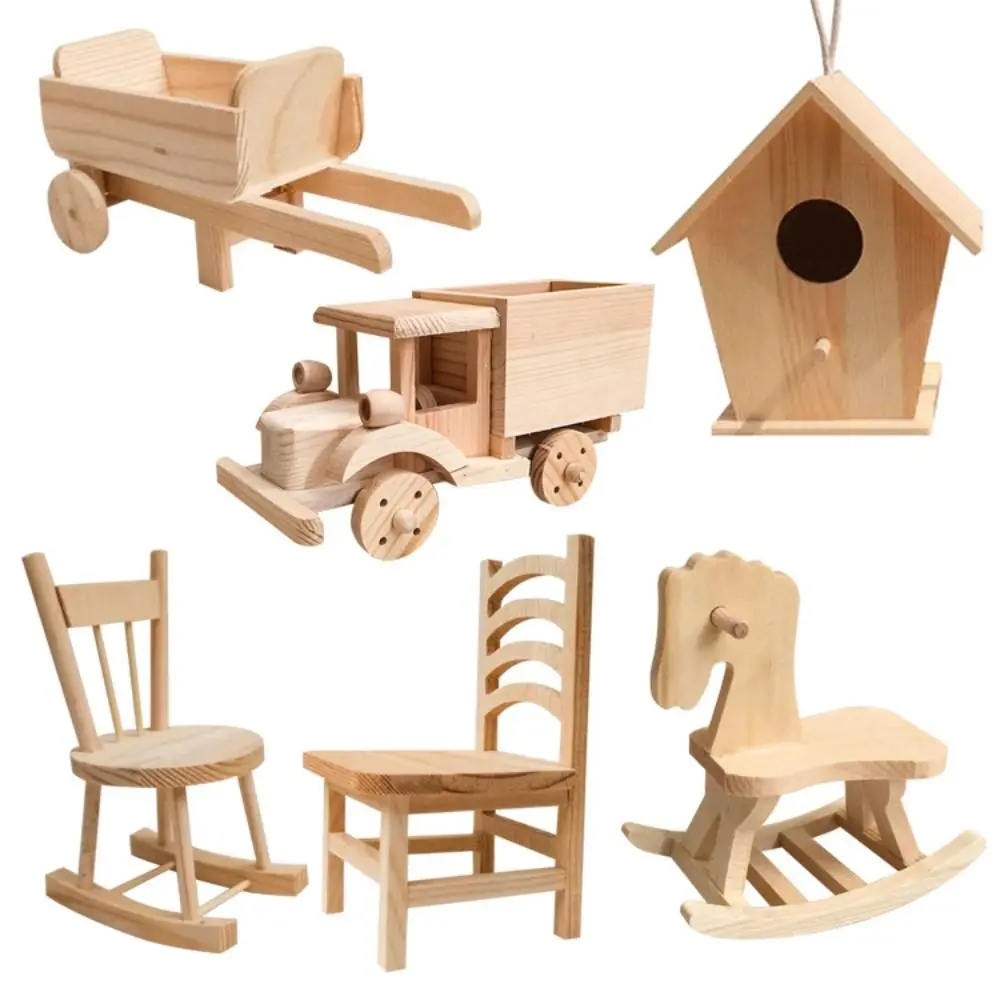 New Wooden DIY Mini Craft Wood Color Doll Houses Farm Wheelbarrow Models Child Furniture Decors DIY Outdoor Playsets