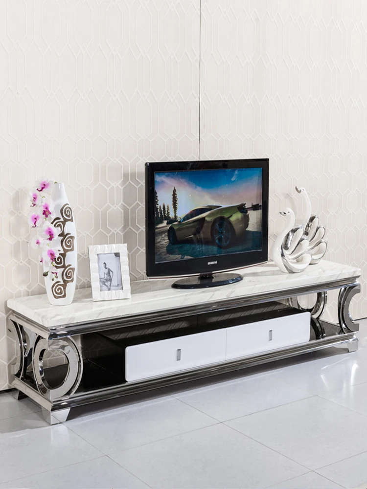 

Marble stainless steel TV cabinet Simple modern design art Tempered glass whole set