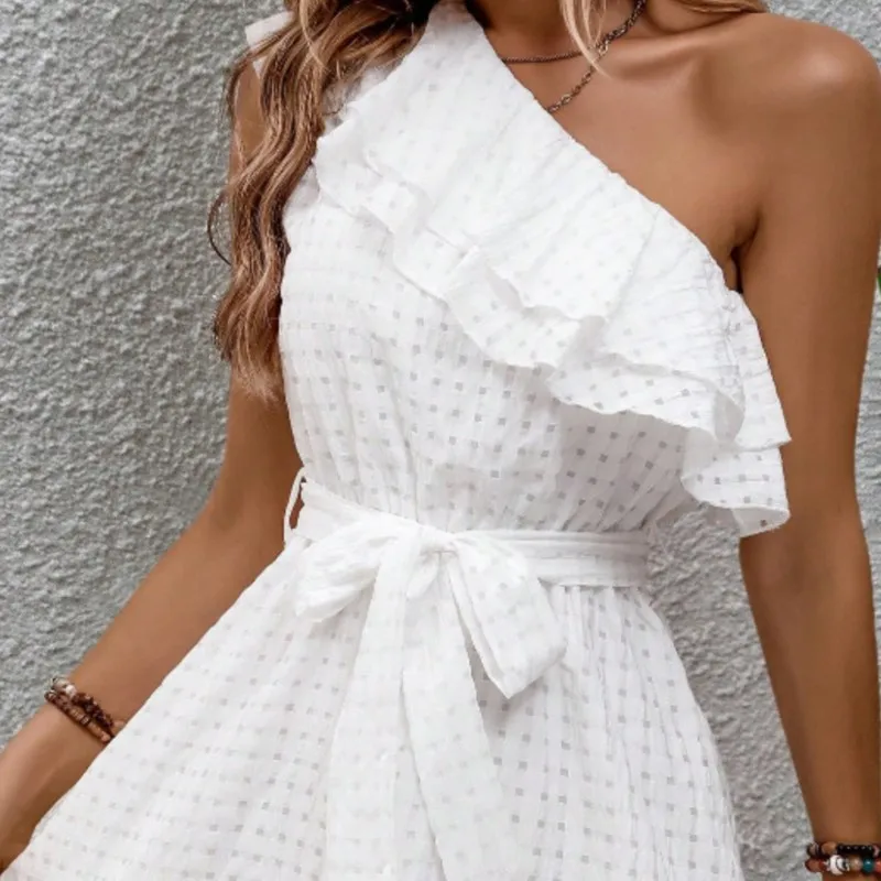 2026 frühjahr Und Sommer Neue frauen Mode Kleid Rüschen Elegante Off-schulter Unregelmäßigen Midi Weiß Frauen Dresss Prom vestidos