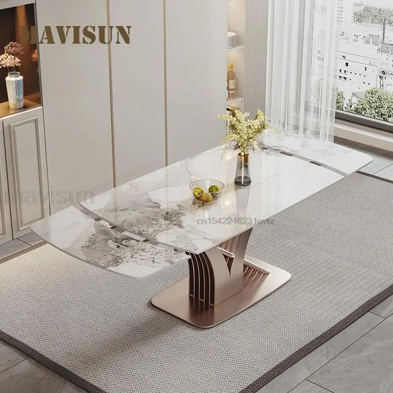 Bright Slate Retractable Dining Table Home Small Apartment Modern Minimalist Rectangular Foldable Table And Chair Combination