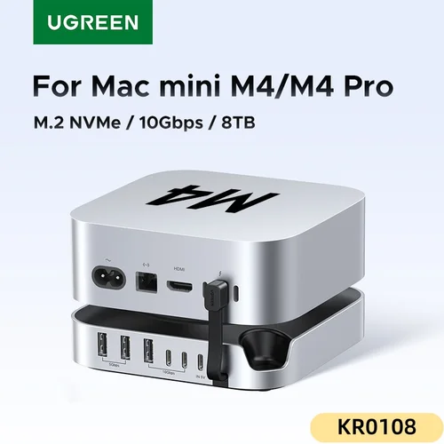 UGREEN-estación de acoplamiento USB HUB para Mac Mini M4 M4 Pro M.2 NVMe SSD, 8TB máx. 10Gbps, puertos USB-A y C SD y TF, base divisora USB de 170 MB/s