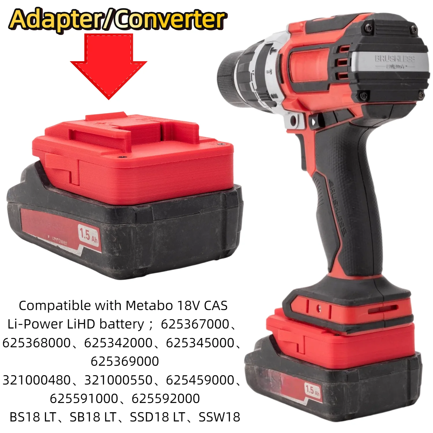 Battery Adapter/Converter for Metabo 18V CAS Li‑Power LiHD Battery To Ozito 18V PXC Cordless Power Tools(Only Adapter)