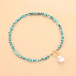Fashion Delicate Green Turquoise Pearl Pendants Necklace for Women OT Buckle Choker Necklace Simple Vintage Trendy Jewelry Gifts