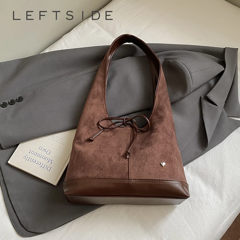 

LEFTSIDE Женская замшевая маленькая сумка на плечо из искусственной кожи 2025 Зимняя мягкая сумка-хобо в стиле ретро Роскошные дизайнерские новые трендовые женские сумки и кошельки