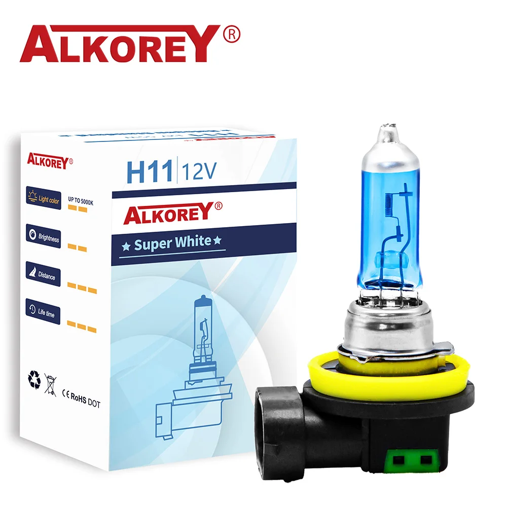 ALKOREY 2 ชิ้น 12 โวลต์ 55 วัตต์ H11 หลอดฮาโลเจน 5000 พันแก้วควอตซ์รถหมอกอัตโนมัติหลอดไฟฮาโลเจนไฟหน้าหลอดไฟ Super White หมอกไฟ