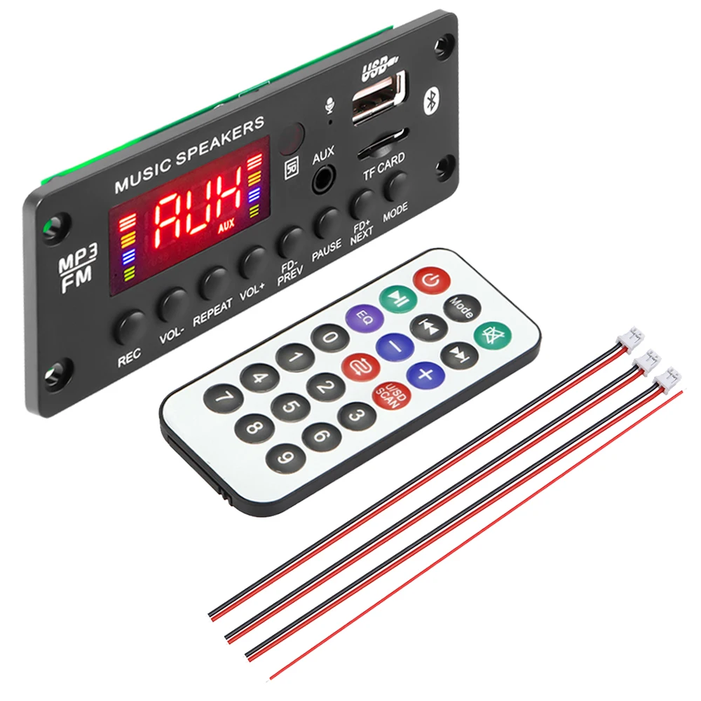 Усилитель постоянного тока 12 В 50 Вт Bluetooth 5,0, декодер, аудио MP3-плеер, FM-радио, TF USB 3,5 мм, модуль AUX, Bluetooth-приемник, автомобильный комплект