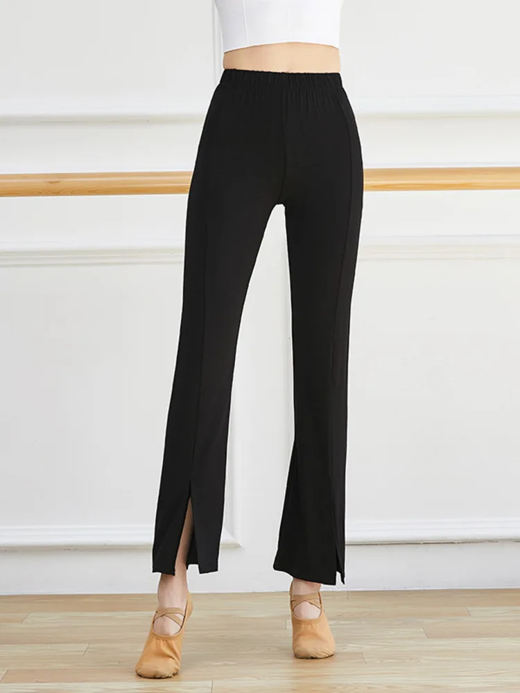 

Элегантные однотонные расклешенные брюки с боковым разрезом и высокой талией для современных танцев, репетиций, джазовых выступлений, тренировочных студий для женщин