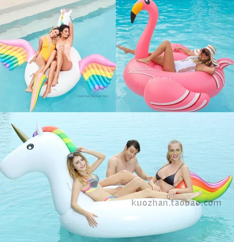 

Environmentally friendly thickened inflatable unicorn seven rainbow Pegasus colored horse swan flamingo floating mount swimming