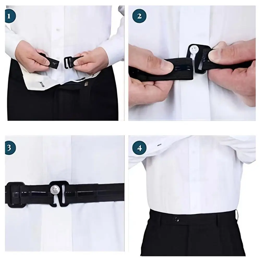 Camisa para hombre y mujer, cinturón de imitación de nailon negro, cinturilla elástica antideslizante, correas ajustables, antiarrugas para negocios