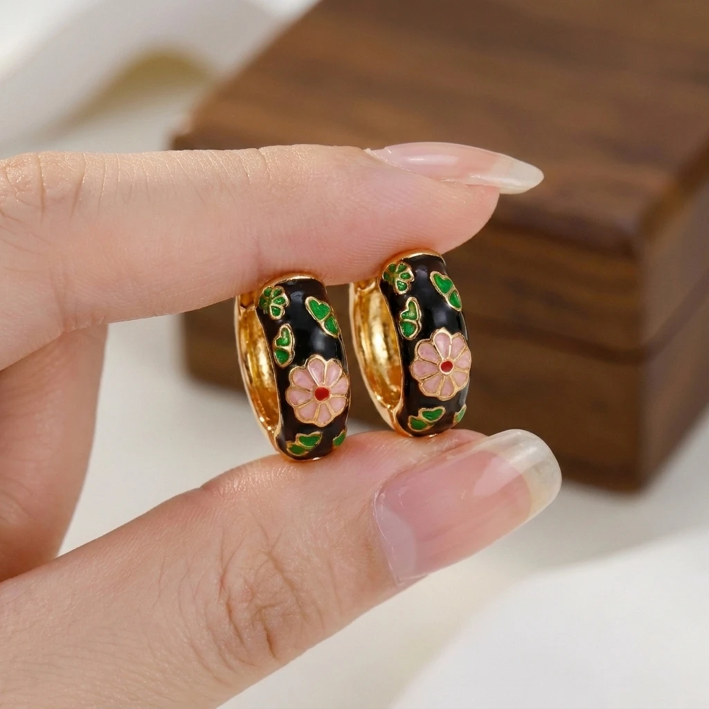 보헤미안 멀티컬러 에나멜 플라워 후프 귀걸이 (여성용) - Ethnic Fashion Jewellery 리뷰 및 가격