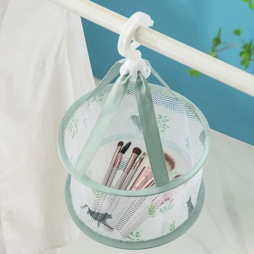 Anti-slip Mesh Rack Hanging Basket with Hook Foldable Drying Net Bag Makeup Tools Cleaning Windproof Cosmetic Brushes Dryer Rack