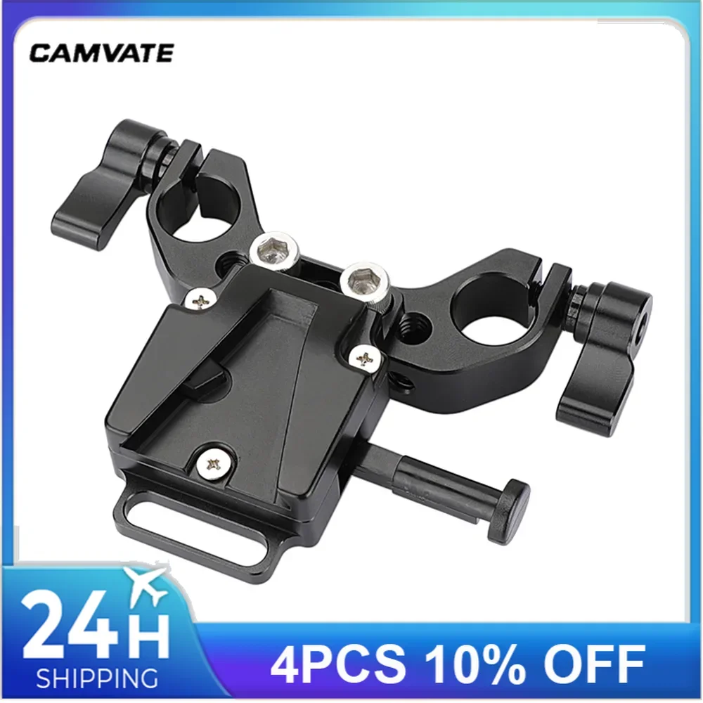 CAMVATE Universal V-Lock Female Quick Release Adapter With Standard 15mm Railblock Rod Holder For DSLR Camera Battery Mounting