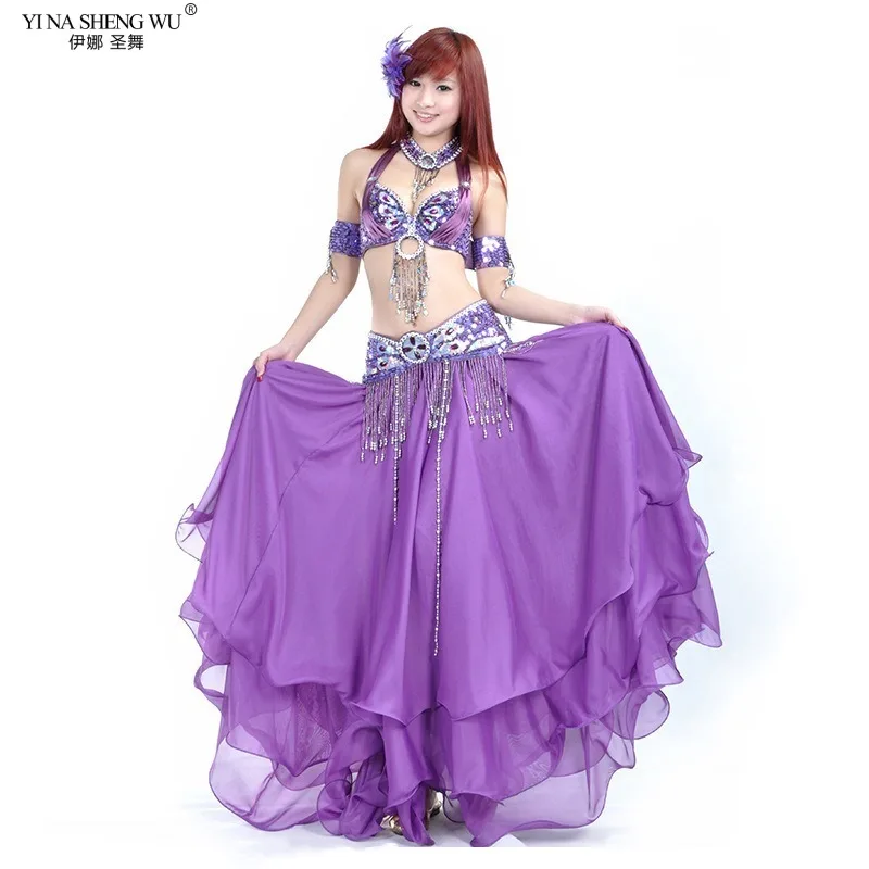 Belly Dance Performance Suit Fashion Classic Belly Dance Big Swing Skirt 3-layer Chiffon Wave Skirt Dance Practice Clothes