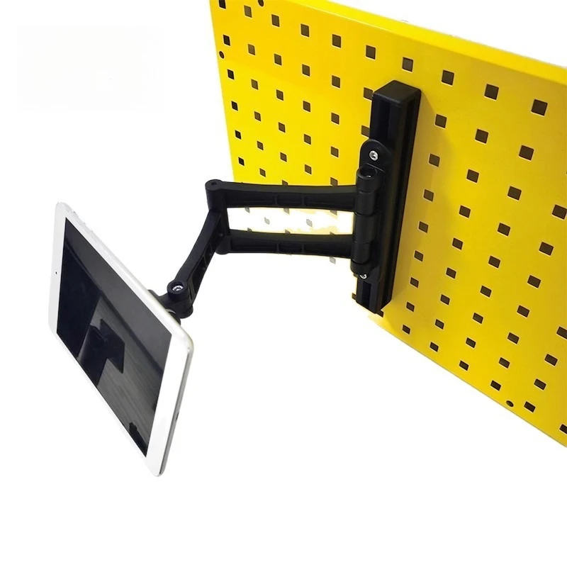 Magnetic Tablet Phone Stand Pegboard Compatible Foldable Height Adjustable No-Drill Wall Mount Display Holder