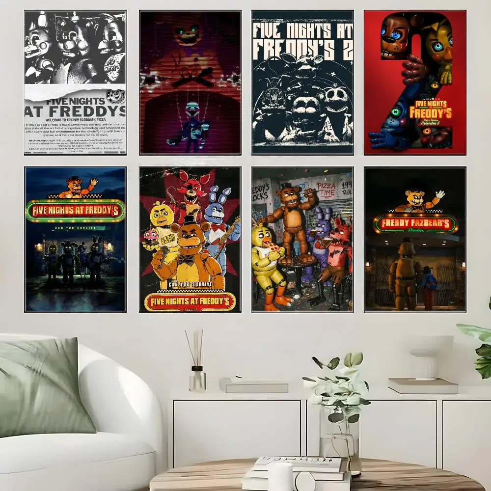 FNAF F-Five Nights at Freddys Poster  Self-adhesive Art Waterproof Paper Sticker Coffee House Bar Room Wall Decor