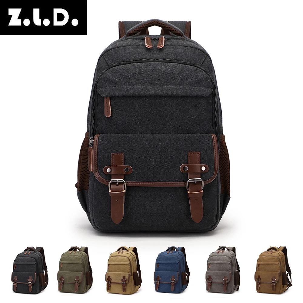 Solid color canvas scool bag school backpack high capacity laptop backpack oem