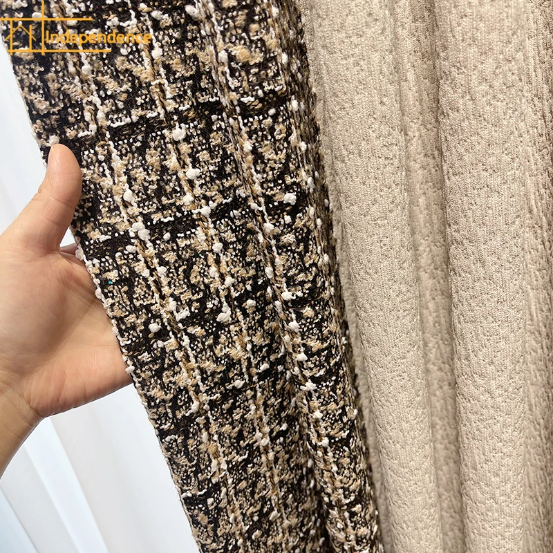 

Milk Tea Color Woven Thickened Jacquard Splicing Blackout Curtains for Living Room Bedroom French Window Balcony Customized