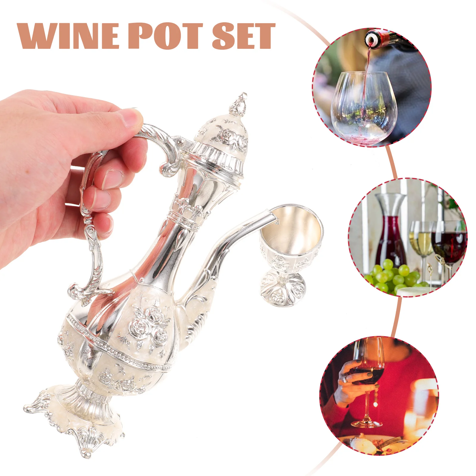 

1 set 1 Metal Vintage Vintage Pot Style Artistic Wine Cup Kit Retro Tea Pot Set Home Hotel Decorative Wine Serving Set