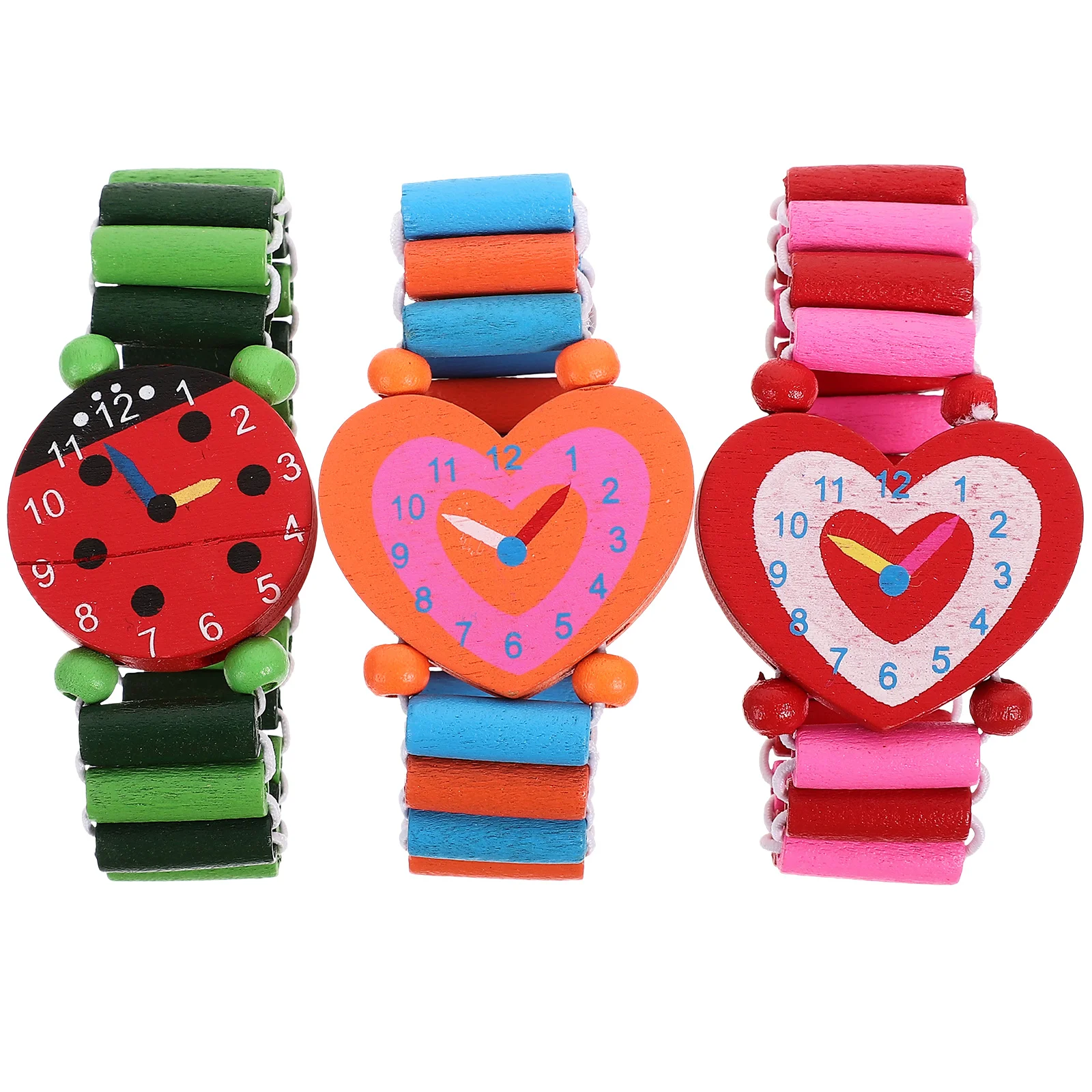 Relógio infantil dos desenhos animados para crianças, Relógio bonito para crianças, Simulação Smartwatch Relógios de pulso, Artesanato em madeira, 3 pcs