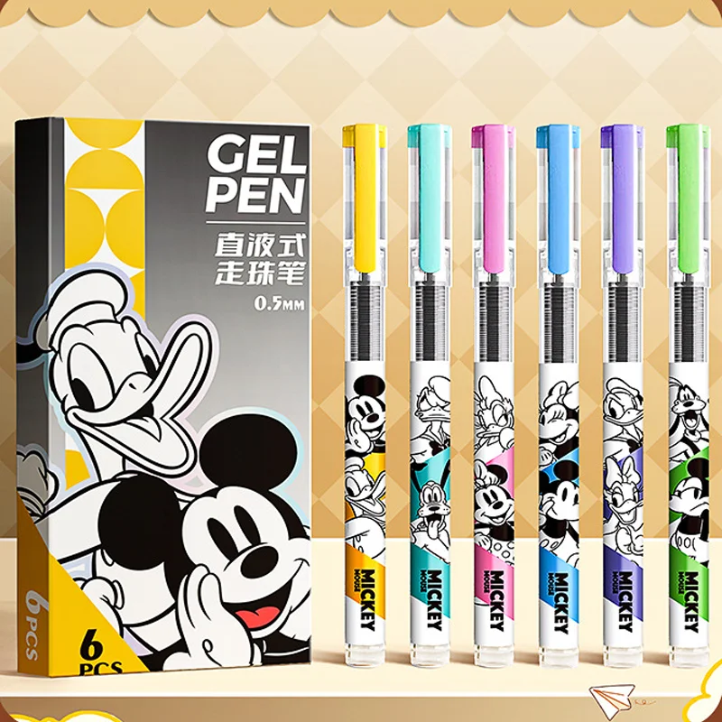 6 Buah Pena Gel Disney Mickey Pena Bolpoin Cair Lurus Alat Tulis Siswa Kawaii Hadiah Alat Tulis Perlengkapan Kantor Sekolah