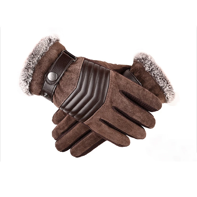 Mens Leather Gloves Real Pigskin Russia Winter Gloves Warm Thick Driving Skiing Men's Gloves Guantes Luvas