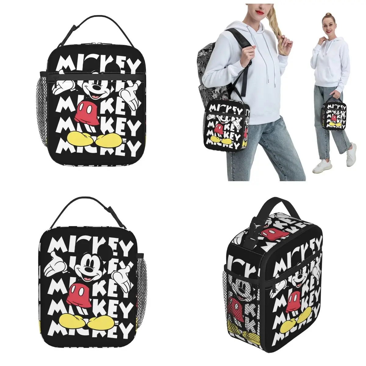 Public Domain Mickey Mouse Cartoon Insulated Lunch Bag Cooler Lunch Container High Tote Lunch Box Bento Pouch Beach Outdoor