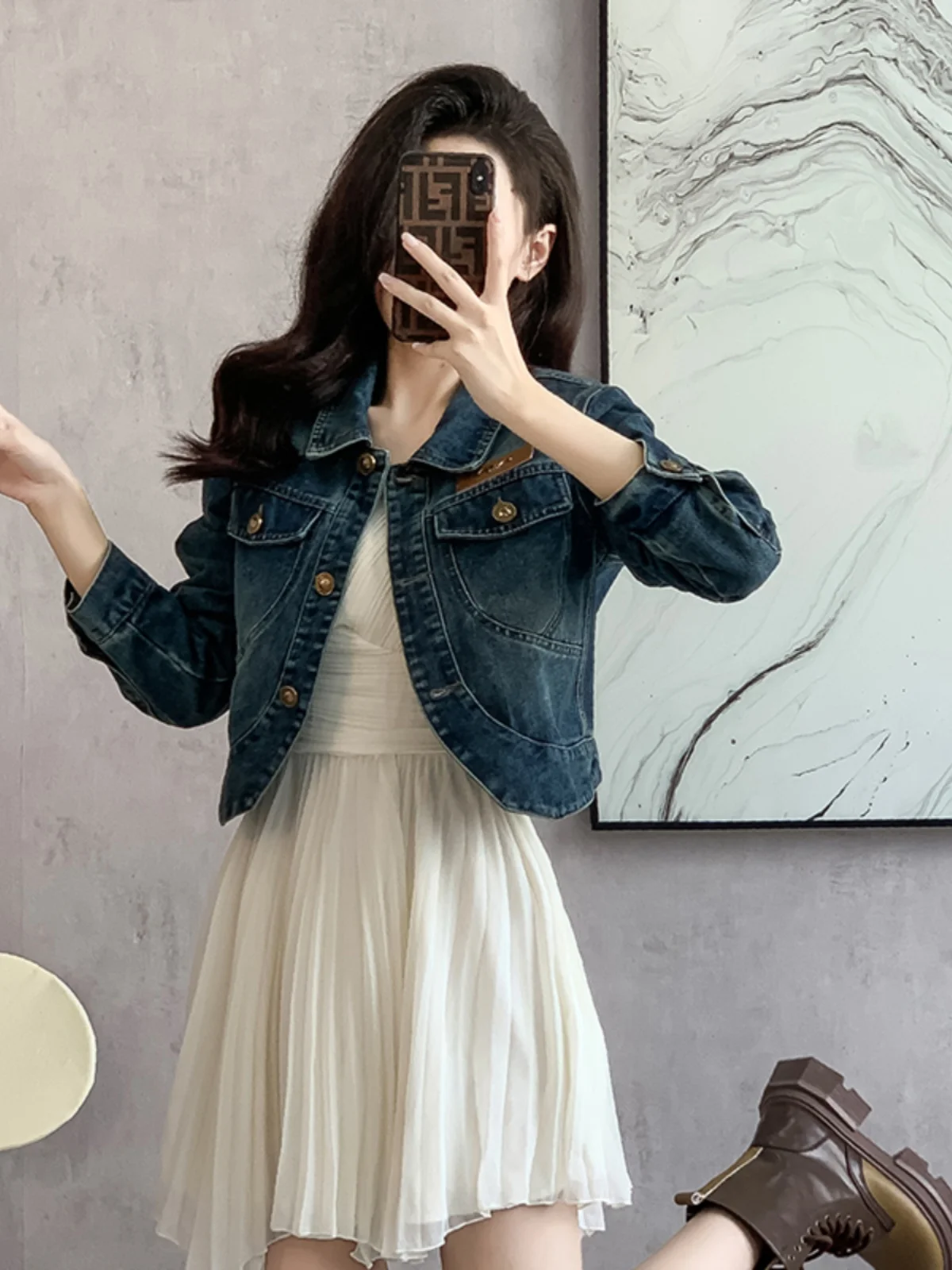 Europejska elegancka jesienna nowość w stylu koreańskim, dżinsowa kurtka dla kobiet, unikalna, odmładzająca, modna bluzka, do pracy, luźny krój.