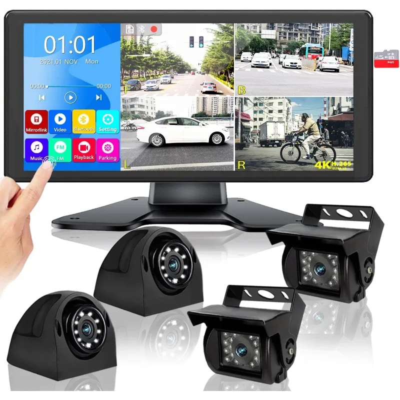 RV Backup Camera System  Splits Touch Screen DVR Recording IP69 Waterproof Bluetooth Music Video Avoid Blind