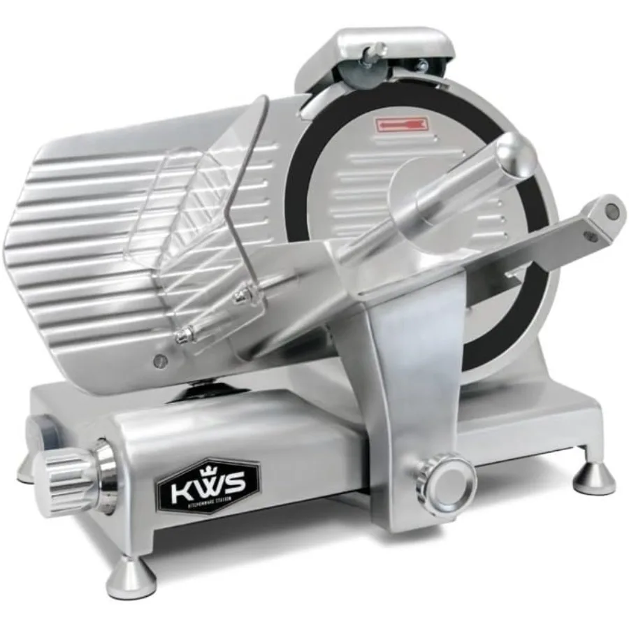 

KWS Metal Collection MS-10DT Commercial 320W 10-Inch Meat Slicer with Anodized Aluminum Base and Teflon Blade for Frozen Meat C