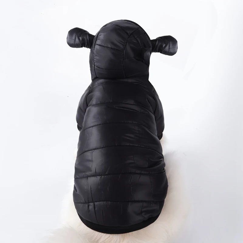 Puffer Vest Dog Jacket Black Ear Design Hooded Dog Sweater Coat Water Resistant Dog Clothes for Small Dogs Boys Girls Halloween