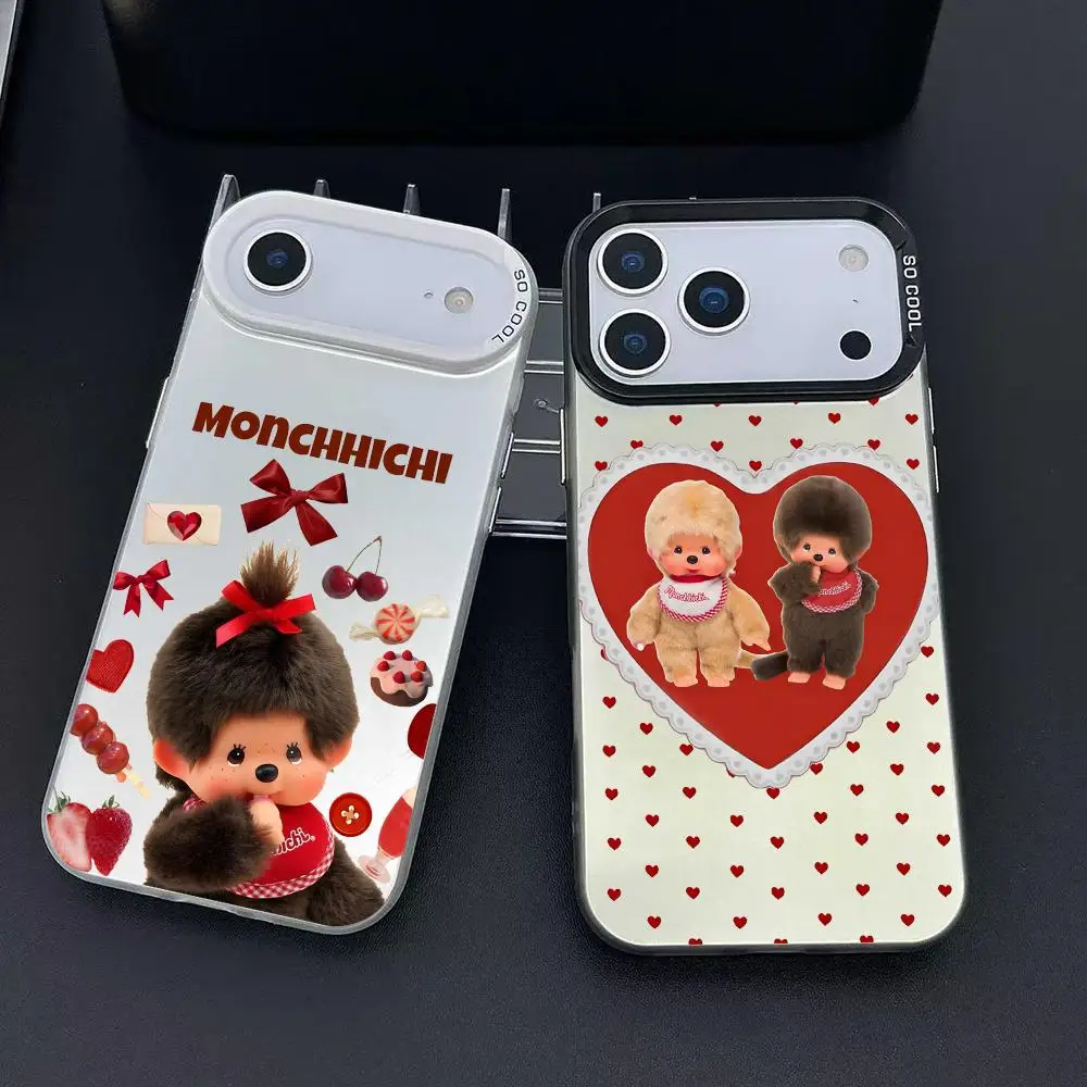 Vute الكرتون M-Monchhichi جراب هاتف آيفون 17 16 15 14 13 12 11 برو ماكس الهواء ماتي الليزر أورورا للصدمات جراب هاتف