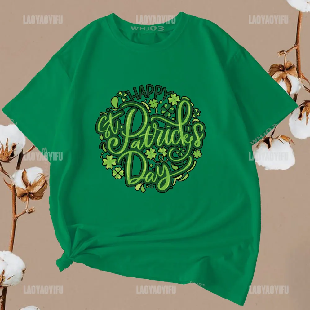 Ireland St. Patrick's Day Green Clover Printed T-shirt Animal Printed Men Women Fashion Casual Round Neck Cotton T-shirts