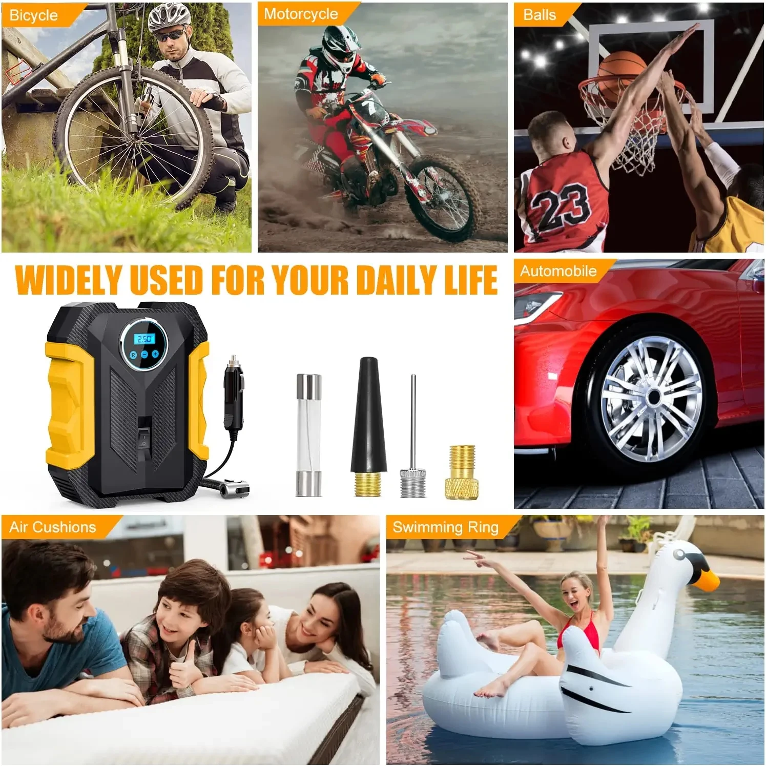 Car Tire Inflator Portable Air Pump 12V 150PSI Digital Air Compressor Tire Air Filling With LED Lighting For Bicycles Airpump