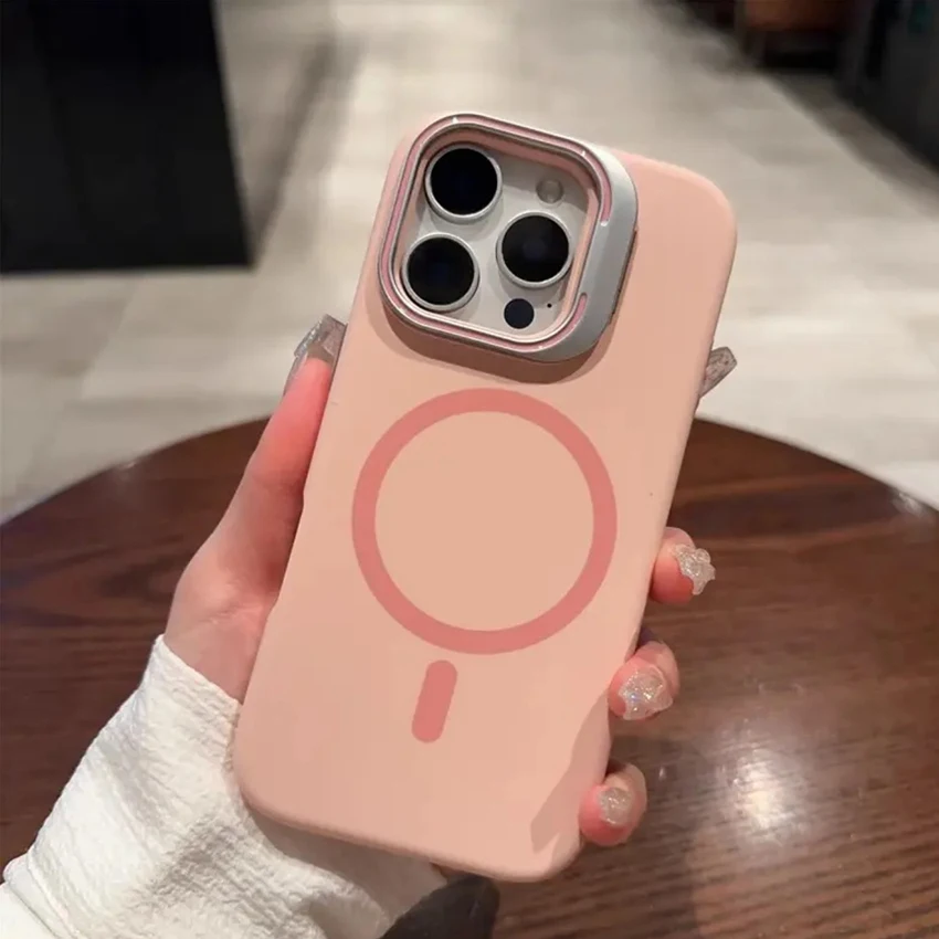 

Magnetic Phone Case For Iphone 16 15 14 13 Pro Max Plus 16Promax Lens Frame Invisible Stand Phone Case Creative 15Promax Cover