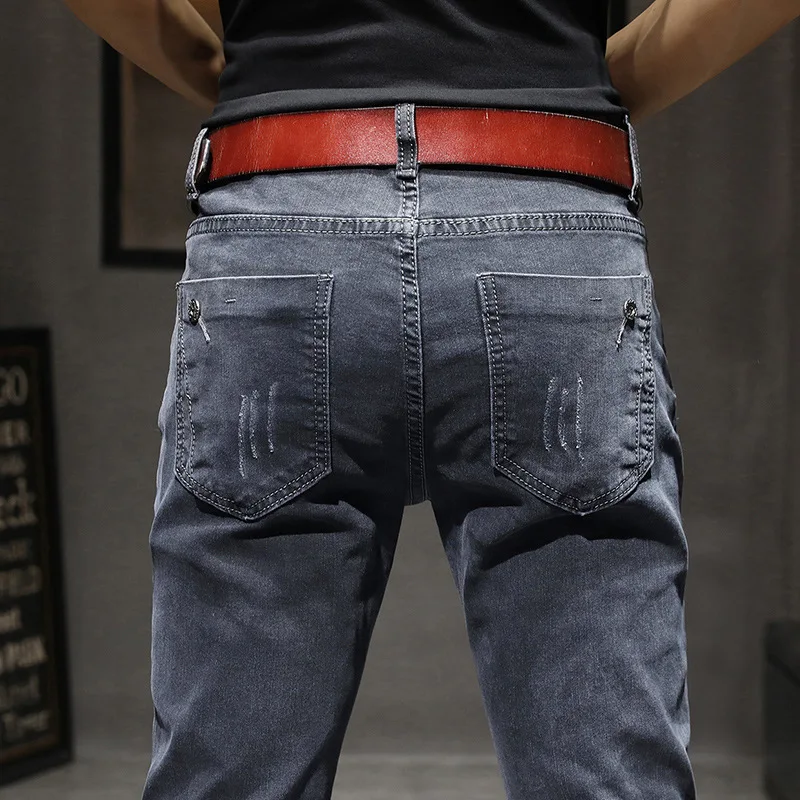 2024 Spring and Autumn New Fashion Trend Elastic Small Legs Men's Casual Slim Comfortable Breathable High-Quality Jeans 28-36