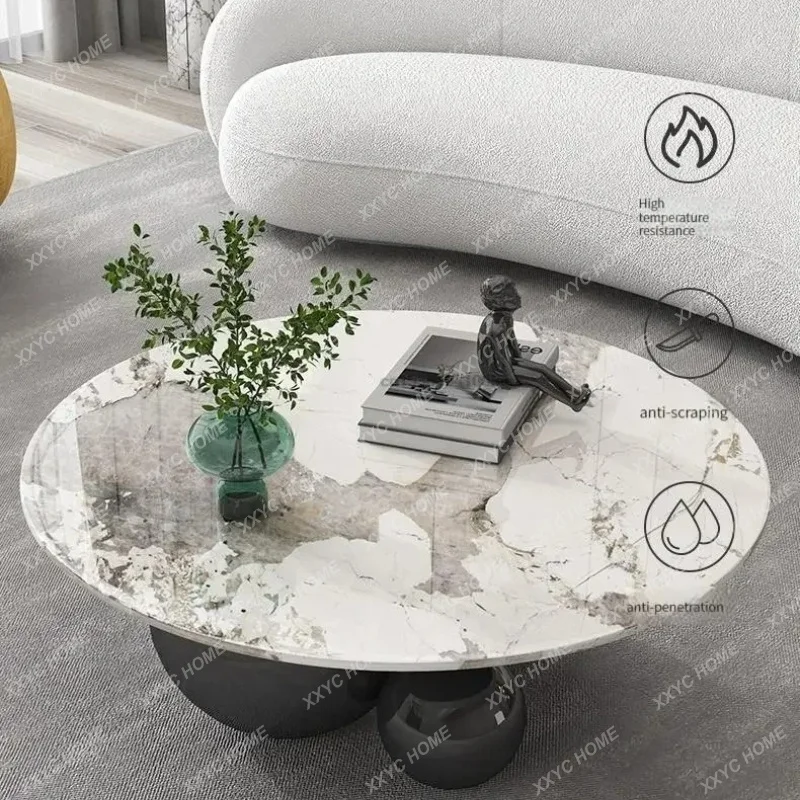 XX Living Room Furniture Stainless Steel Home Impact Space Marble Modern Coffee Table Round  Gold Black Center Base