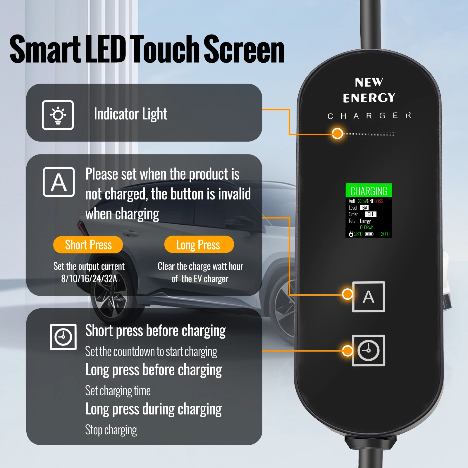 Factory Cheap 7KW Electric Vehicle Chargers 220V 32A IP65 Portable EV Charger Station Electric Vehicle Chargers With 5M/10M Line