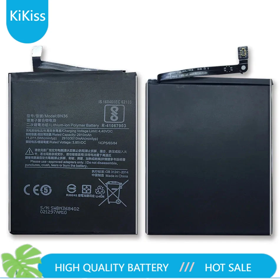 Phone Battery for Xiao Mi BN36 BN 36 2910mAh for Xiaomi Mi 6X Mi6X Mi A2 MiA2 High Capacity Replacement Battery Free Tools