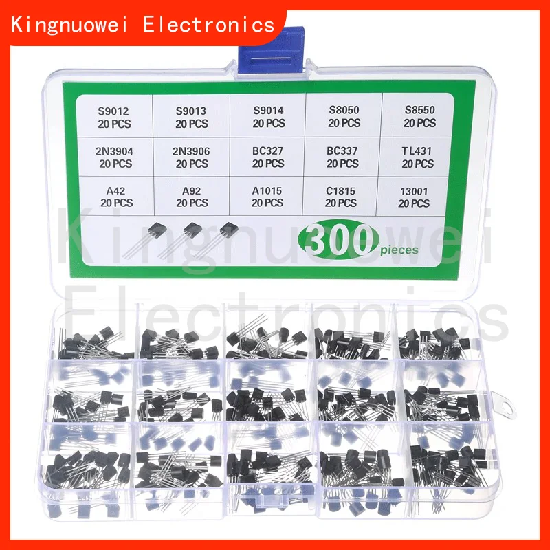 300pcs 15value transistor Assortment kit TO-92 S9012 S8050 2N3904 BC327 TL431 A42 A1015 C1815 13001