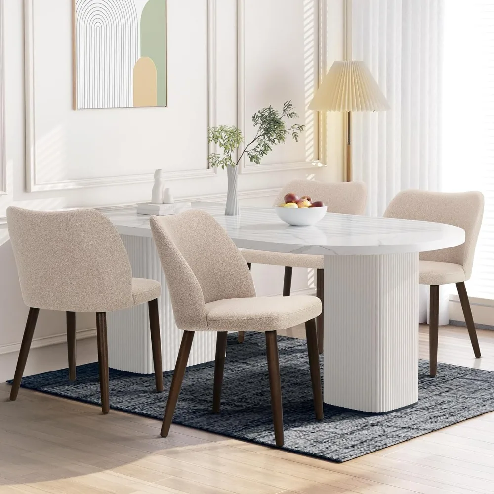 Wooden Dining Chairs Set of 4, Upholstered Kitchen Dining Room Chair, Modern Fabric Farmhouse Dinner  for Restaurant
