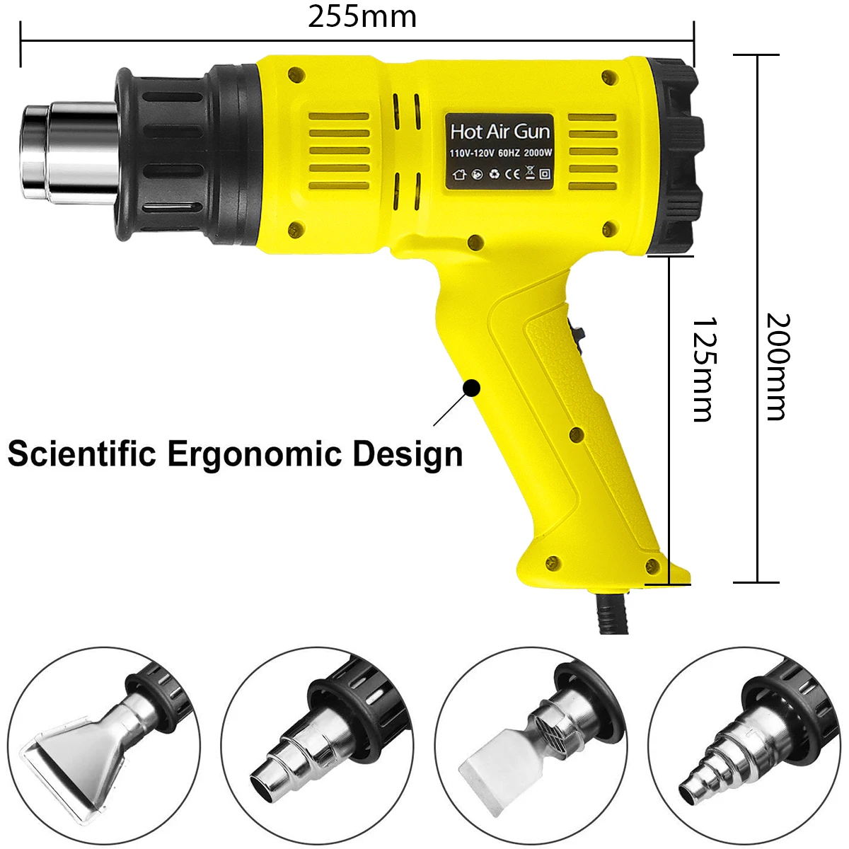 Industrial Heat Gun 2000W Hot Air Gun Air Dryer for Soldering Thermal Blower Shrink Wrapping Tools with 300PCS Wire Connectors