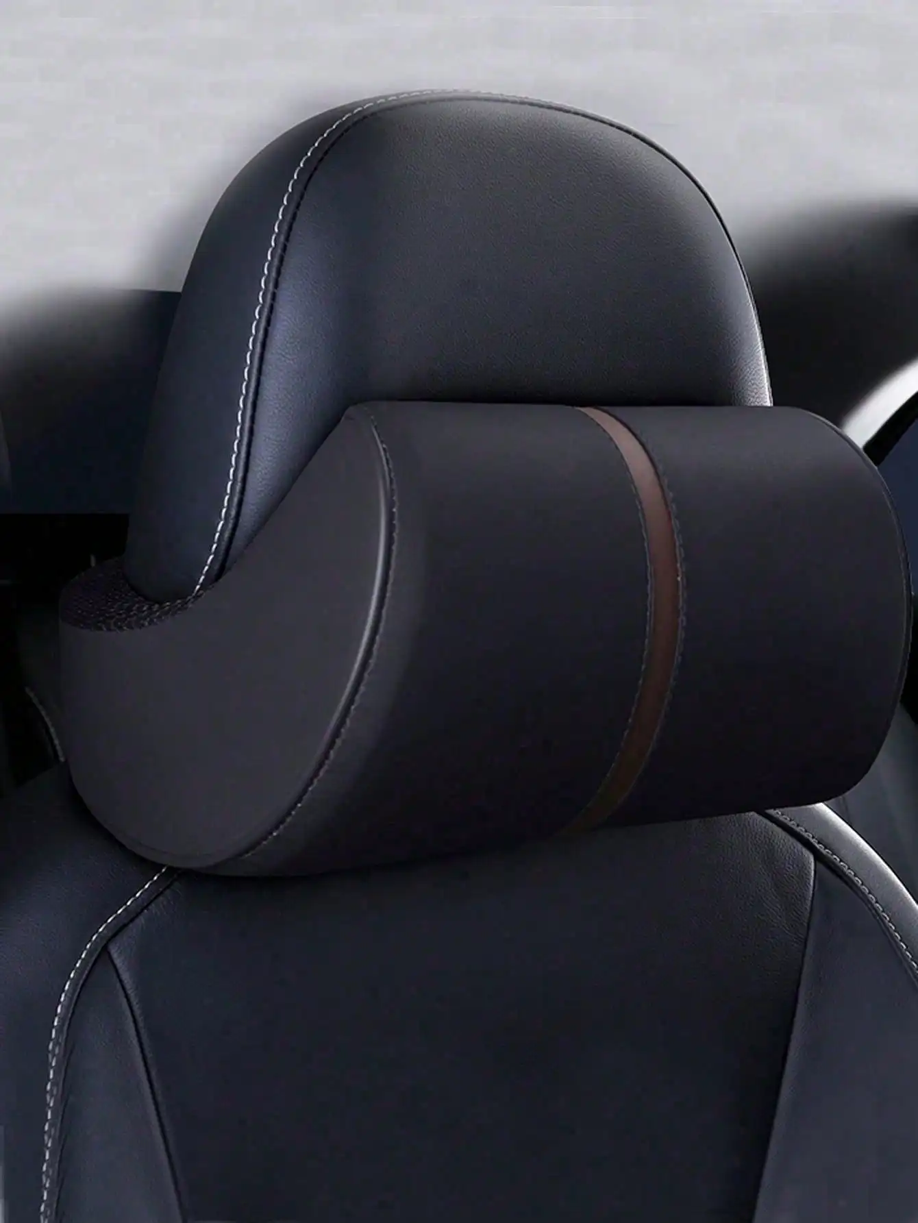 1Pc Car Memory Foam Pu Leather Headrest, Automobile Neck Pillow, Vehicle Headrest, Car Decor Supplies, Large Memory Foam Headres